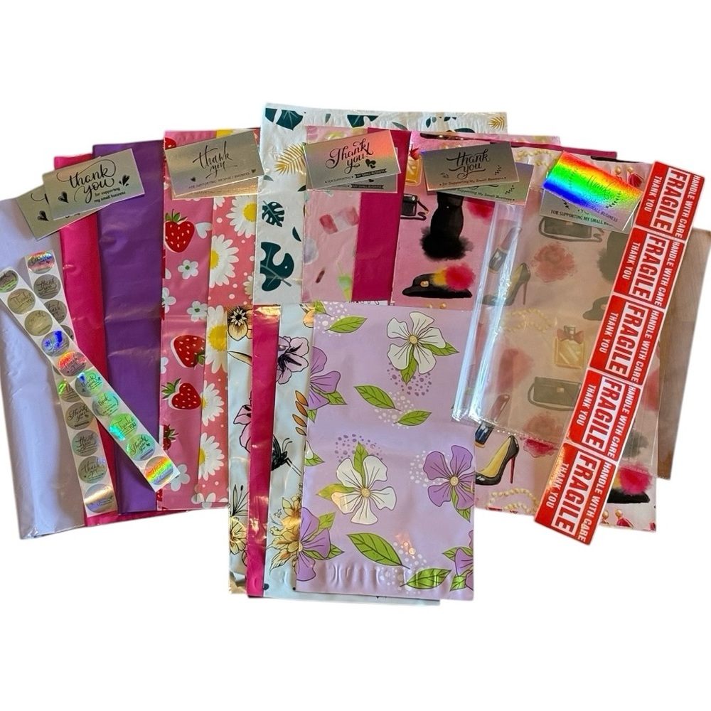 (50) Piece Sellers Bundle of Polymailers, Stickers & Thank You Cards  - NEW